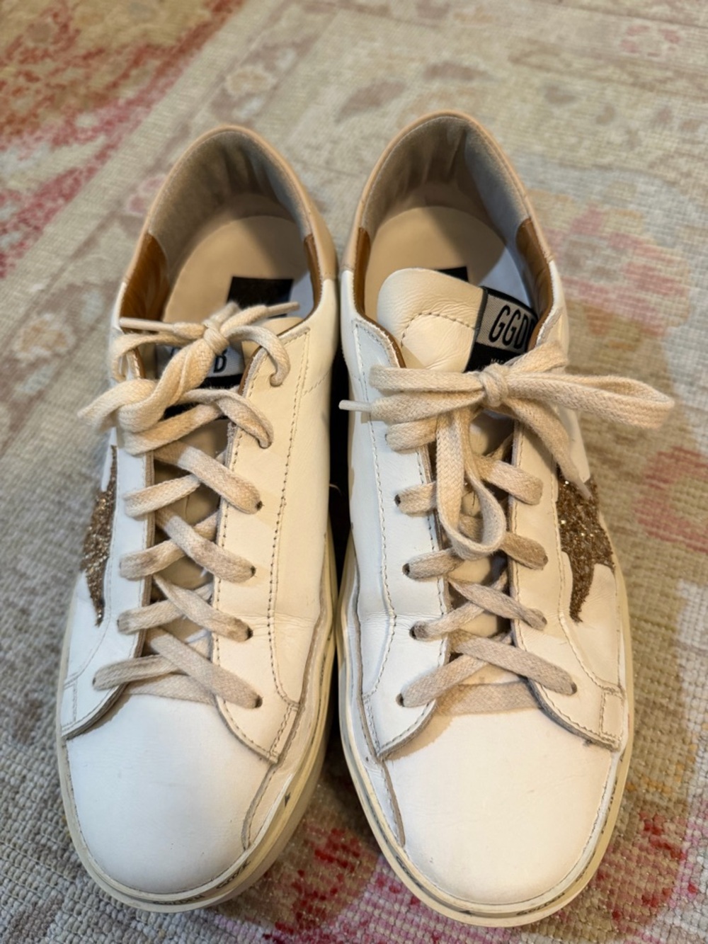 Golden Goose White Leather Sneakers with Gold Glitter Star - Picture 4 of 4